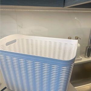 Elegant White and Blue Woven Storage Bin